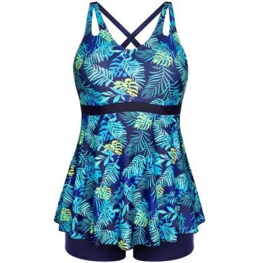 Imagem de Maiô Tankini Hanna Nikole feminino Blue Leaves S-26W