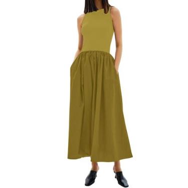 Imagem de Vestido MISSACTIVER, gola redonda, sem mangas, maxi verde, algodão fem