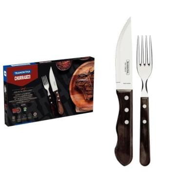 Imagem de Jogo De Talheres Para Churrasco Jumbo Tramontina Castanho Polywood 12 