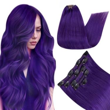 Imagem de RUNATURE Clip In Hair Extensions Roxo Humano Cabeça Inteira Colorido Macio Remy Real 16" 70G/5Pcs
