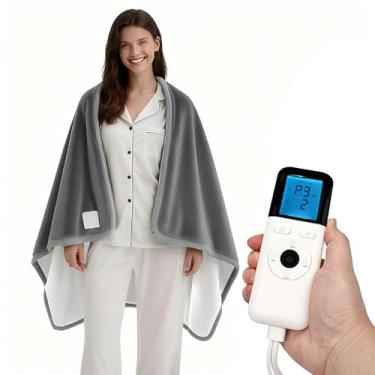 Imagem de OIPUNSHLE Xale aquecido vestível 83 x 139 cm, 6 níveis de aquecimento e 5 configurações de temporizador, sherpa macia a lã, certificado UL com desligamento automático, lavável na máquina, presente