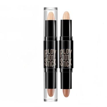 Imagem de MAEPEOR Bastão delineador de contorno 2 em 1 creme misturável com contorno duplo bastão de longa duração à prova d'água para dar brilho ao rosto (03 cores naturais e cor café)