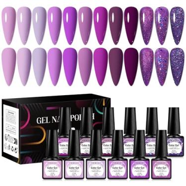 Imagem de Four Lily Conjunto de esmalte de gel roxo, 12 cores, pastel, roxo, purpurina, rosa, lavanda, kit de unhas em gel de imersão em U v LED, faça você mesmo, manicure em casa, presentes para mulheres