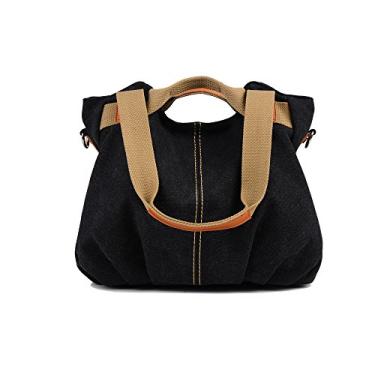 Imagem de Bolsa feminina vintage Hobo Canvas Daily Tote Shoulder Tote Shopper, Preto, free size