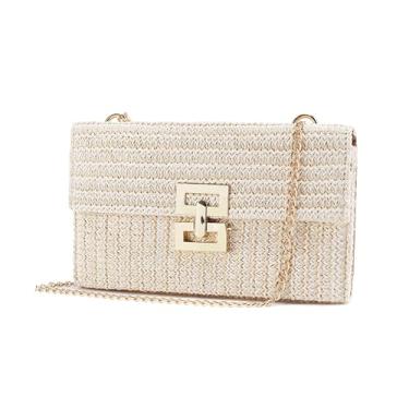 Imagem de Gionforsy Bolsas femininas de palha clutch bolsas de verão bolsa de praia bolsa de ombro boho bolsa transversal para férias, Bege, Clutch de palha de verão