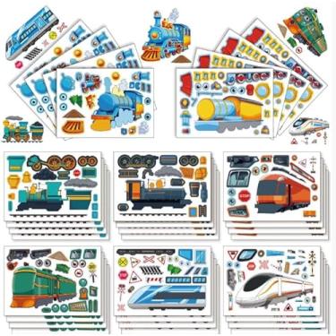 Imagem de 16 Sheets Make Your Own Stickers for Kids - Construction Vehicle Make-a-Face Activity with Excavator & Fire Truck, Party Favors for Boys or Teacher Classroom Rewards (Train)