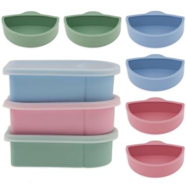 Imagem de ZJRDYYK Pacote com 3 recipientes reutilizáveis de silicone para lanches com tampas, recipientes de molho reutilizáveis, recipiente para molho de salada para combinar com 2 compartimentos para viagem