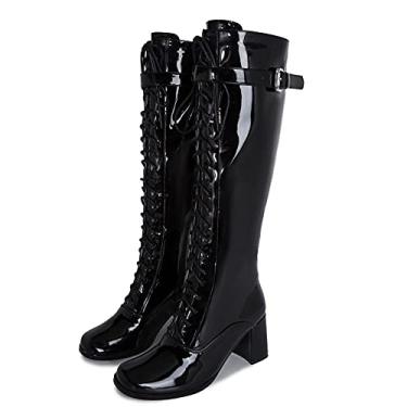 Imagem de LIURUIJIA Botas femininas Gogo com cadarço e salto alto e zíper lateral, Preto, 38