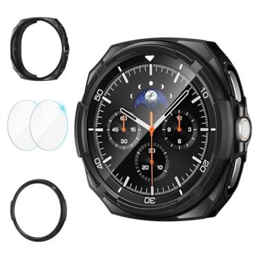 Imagem de Goton Acessórios 3 em 1 para Samsung Galaxy Watch 8 Classic protetor de tela de 46 mm, capa de TPU + anel de bisel + pacote com 2 películas de vidro temperado, protetor de para-choque de corpo inteiro