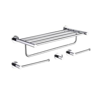 Imagem de Acessórios para banheiro cromados, toalheiro de aço inoxidável, porta-papel, anel para toalha, porta-copos, porta-escova de vaso sanitário, pingente de ferragens, conjunto de 4 peças B