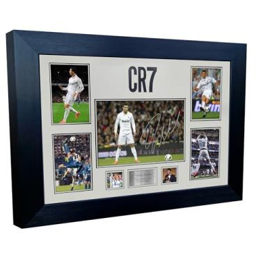 Imagem de Grande A3+ Assinado CR7 Cristiano Ronaldo Real Madrid Display Autografado Assinatura Foto Foto Moldura Cartaz Futebol Futebol Presente Manchester United Juventus Al-Nassr Portugal (Creme)