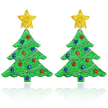Imagem de Haolry Brincos de Natal femininos com glitter para árvore de Natal com pingente de acrílico hipoalergênico com cristal azul vermelho e cristal para festas de fim de ano, Small, Acrílico, Sem pedra