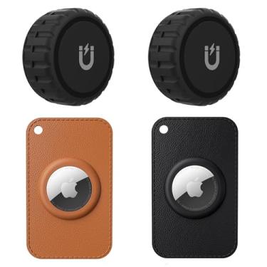 Imagem de Mikirini Pacote com 4 para Apple AirTag, pacote com 2 capas magnéticas fortes à prova d'água para bicicleta, carro, caminhão, 2 pacotes com capa protetora (2 ímãs e 2 carteiras)