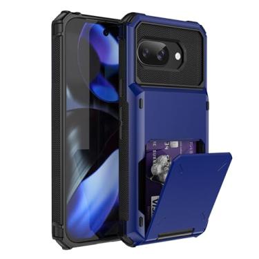 Imagem de SORAKA Capa para Google Pixel 9a com suporte para cartão PC TPU 2 em 1 capa bumper de camada dupla à prova de choque pode conter 5 cartões azuis