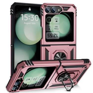 Imagem de SORAKA Capa para Samsung Galaxy Z Flip6 com suporte de anel capa armadura para Samsung Galaxy Z Flip6 capa traseira de policarbonato rígido com placa de metal para suporte magnético de telefone carro