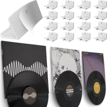 Imagem de Modern JP Suporte de parede de vinil adesivo (pacote com 16) – álbum de exibição dupla e disco, suporte de gravação forte na parede, fácil instalação, suporte de parede de álbum para 1LP e 2LP