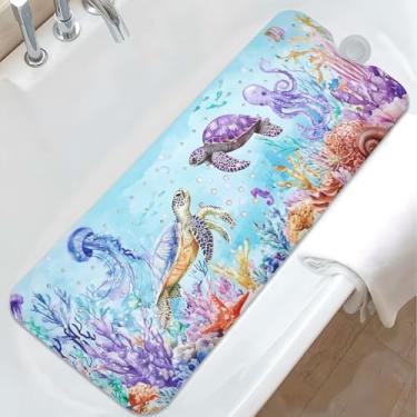 Imagem de Tapete de banheira antiderrapante Ocean Animals Tapete de banho de bebê tartaruga marinha para banheira, tapete de banheira de borracha, tapetes de banho infantis fofos para banheiro, tapete de