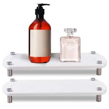 Imagem de DICOSMETIC 2 peças de porta-copos de terra diatomácea absorvente de água, bandejas de secagem de pedra branca para pia de banheiro, bandejas de banheiro com design ranhurado de 28 x 12 cm, secagem