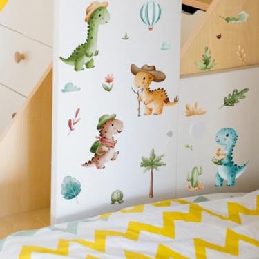 Imagem de Adesivo de parede de dinossauro fofo de desenho animado adesivo de parede de dinossauro decoração de parede para quarto de crianças, jardim de infância, berçário, adesivo autoadesivo Pegatinas para