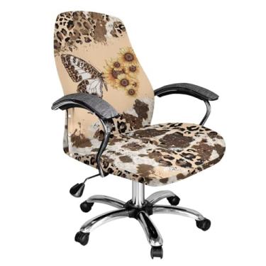 Imagem de Talayituse Capas de cadeira de escritório com estampa de vaca de leopardo e borboleta, capa elástica para cadeira de computador, capas universais para cadeira de chefe universal, estilo simples