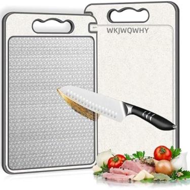 Imagem de Tábua de Corte para Cozinha Dupla Face Aço Inoxidável e PP, Superfície Higiênica para Carnes, Frutas e Vegetais, Afiador Integrado, Canaletas Antirrespingo, Base Antiderrapante e Alça Ergonômica