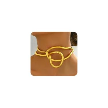 Imagem de GIGB PBDK Colar de cobra dobrável, gargantilha torcida, para mulheres, com laço infinito, flexível, minimalista, multiuso, pulseira, joia, Large, Liga de aço, Sem Pedra Preciosa