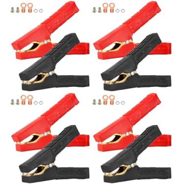 Imagem de 8 cabos jumper 500-1000A braçadeira de reforço de cobre puro resistente, grampos de carregador de bateria de carro de boa condutividade, clipe de mola de metal isolado, clipe jacaré, adequado para