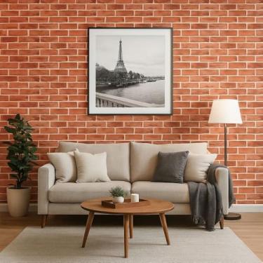 Imagem de Papel de Parede Autoadesivo Tijolo Textura Rústica, 5 metros = 1 Rolo de 5m X 45cm, Marrom, Decorativo Sala, Quarto