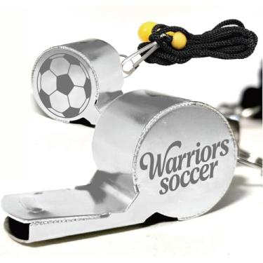 Imagem de CREATCABIN 1 caixa de apito de futebol para treinador apitos de metal com cordão de aço inoxidável guerreiros futebol gravado esportes alto claro som árbitro equipamento para treinamento de oficiais