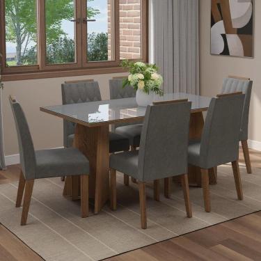 Imagem de Conjunto Sala De Jantar Tampo De Vidro 6 Cadeiras Rustic/cinza/silver Sintra Madesa