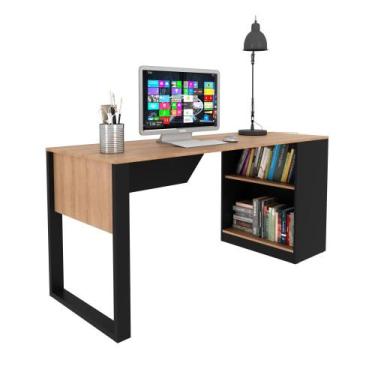 Imagem de Mesa para Escritório 160cm com 2 Prateleiras Tecnomobili Amêndoa/Preto