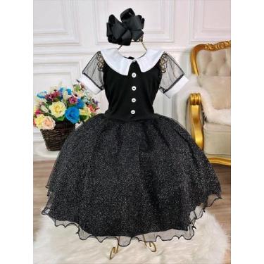 Imagem de Vestido Infantil Wandinha com Glitter e Acessórios de Princesas - Fabu
