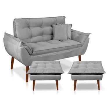 Imagem de Kit Poltrona Decorativa Namoradeira 2 Puffs Opala e 2 Almofadas Suede 