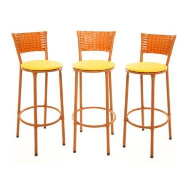 Imagem de KIT 3 Banquetas Alta Encapada Junco IMBUIA Area de Lazer Cozinha Balcã