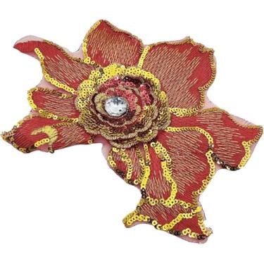 Imagem de Carytalee 2 peças de apliques de strass com lantejoulas vermelhas 3D para decoração de vestido de noiva de casamento, decoração de roupas de costura, 18 x 15 cm