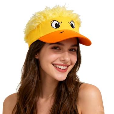 Imagem de Lindo chapéu de praia com pala de sol de pato de desenho animado, peruca de cabelo curto, faixa de cabeça ajustável, boné de beisebol de golfe, olhos grandes, engraçado, Natal, Halloween, cosplay