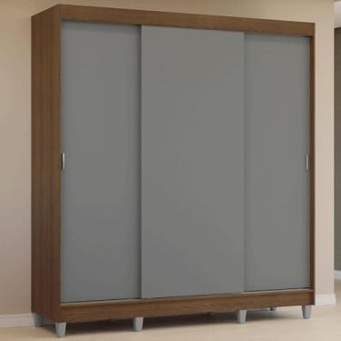 Imagem de Guarda-roupa Casal com Pés 3 Portas de Correr Rustic/cinza Reno Madesa