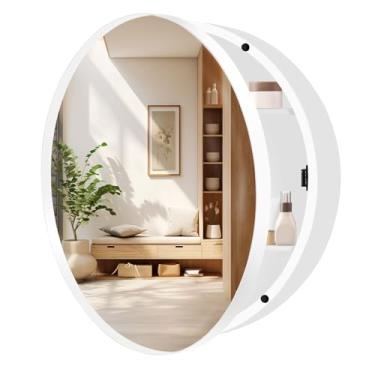 Imagem de Armário de remédios redondo de 61 cm com espelho, armário de remédios de banheiro branco para parede com moldura de metal, armário de armazenamento circular apenas para montagem em superfície com