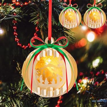 Imagem de Boao Conjunto de 2 bolas de enfeite de presépio iluminadas com luz LED para árvore de Natal, decorações de papel de Jesus, páscoa de presépio pequeno, presentes de história de Natal, presentes