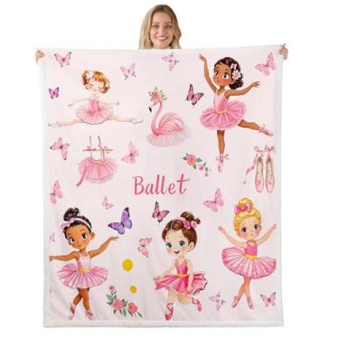 Imagem de Feelyou Cobertor infantil de lã de balé rosa gravata borboleta sherpa cobertor meninos meninas vestido cobertor de pelúcia para cama sofá sofá princesa decoração de quarto de adolescentes solteiro 152