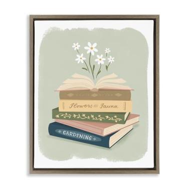 Imagem de Stupell Industries Open Book Stack Gardening Theme Brown Framed Floater Canvas Wall Art, design por Sandra Picco, 21 x 17