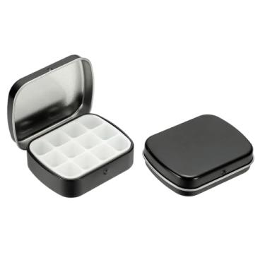 Imagem de PATIKIL Mini caixa de lata de tinta de 12 poços, 2 mini caixas de paleta de estanho de aquarela vazia para viagem, armazenamento portátil de tinta de metal para tinta a óleo acrílica guache, preta