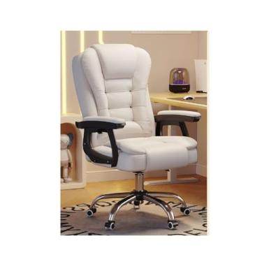 Imagem de Cadeira de escritório para casa, couro PU, cadeira de escritório, confortável, macia, giratória, para jogos, ajustável, ajustável (branca)