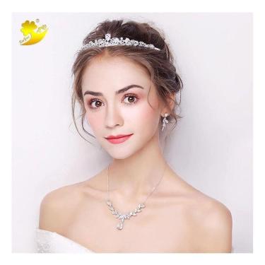 Imagem de Coroa Tiara Cabelo Noiva Prata Princesa Zirconia Strass Gota