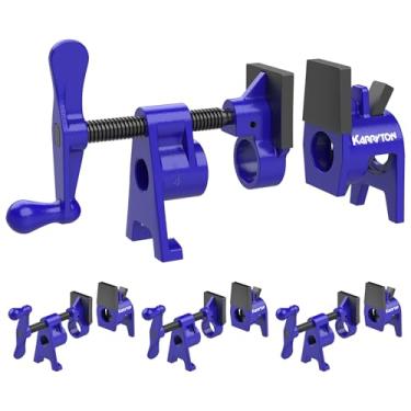 Imagem de KARRYTON Grampos de tubo resistentes de 9,5 cm para marcenaria, braçadeiras de colagem de madeira estilo H com almofadas de pé, ferramenta de grampo de tubo ajustável para móveis, fabricação de