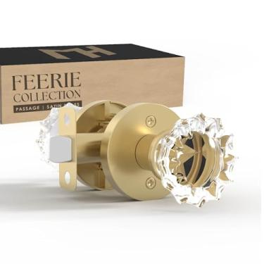 Imagem de Mega Handles Maçanetas de porta Feerie Passage - 1 pacote com maçanetas interiores reversíveis, maçaneta dourada de passagem resistente para armário e corredor, sem trava, serve para todos os tamanhos