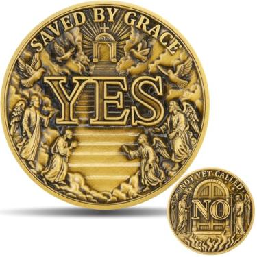 Imagem de Saved by Grace YES NOT Yet Called NO Challenge Coin, 1.574 Inch Zinc Alloy 3D Carved Religious Token with Angel Design, Inspirational Gift