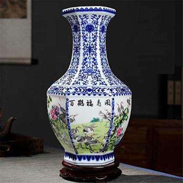 Imagem de Vaso de cerâmica antigo vaso hexagonal azul e branco com flor porcelana antiga coleção de porcelana antiga (cor: E, tamanho: 19 * 34 cm)