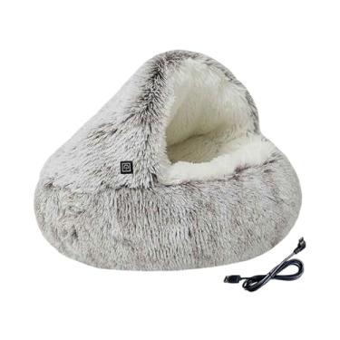 Imagem de Generic Cama aquecida para gatos, para gatos, tenda para gatinhos, gatos e cachorros, almofada de aquecimento redonda antiderrapante, cama macia, Marrom
