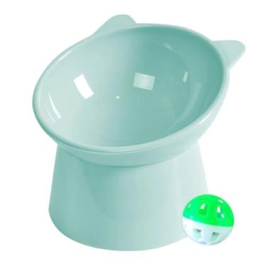 Imagem de Comedouro Gato Ergonômico Bebedouro Pet Gatinho Orelhinhas Comedouro Elevado para Gatos Pote Ração (1 Verde + 1 Bolinha Pequena)